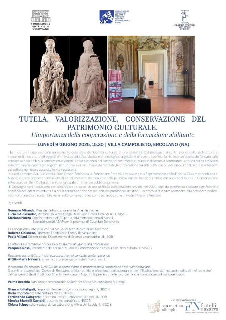 Tutela, valorizzazione, conservazione del patrimonio culturale: a Villa Campolieto un incontro sulla cooperazione e la formazione abilitante
